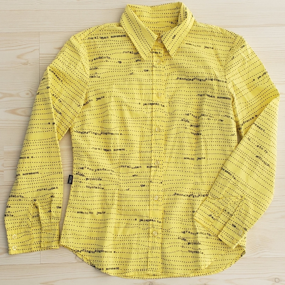 Moschino Jeans Yellow Button-Up Shirt with Text Print Size 10